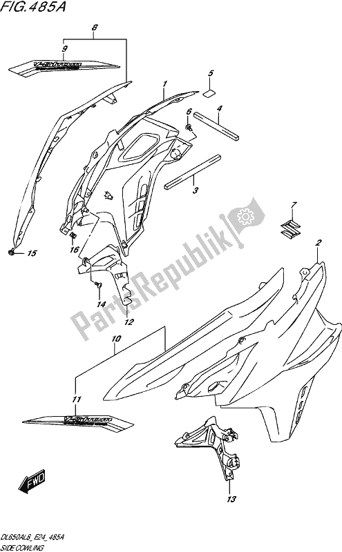 Alle onderdelen voor de Side Cowling (dl650a,dl650aue) van de Suzuki DL 650A V Strom 2018