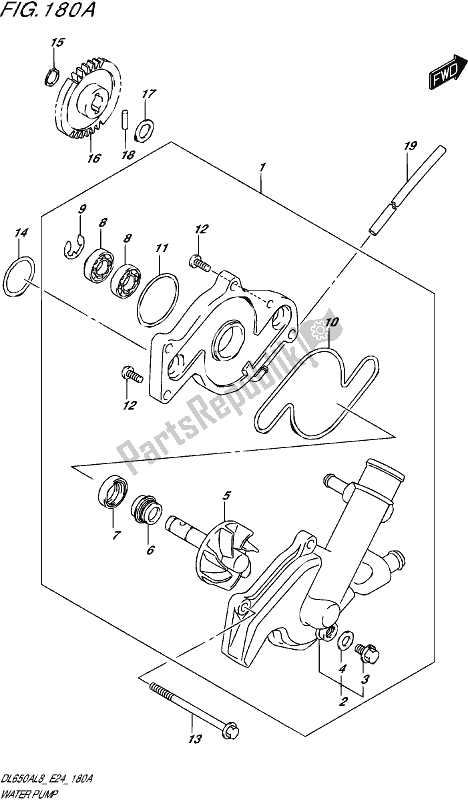 Alle onderdelen voor de Waterpomp van de Suzuki DL 650A V Strom 2018
