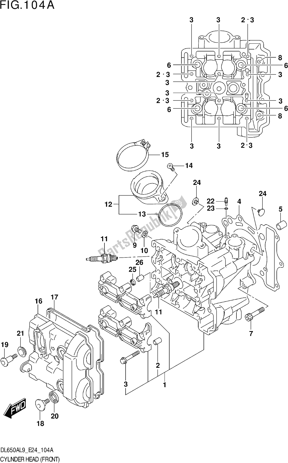 All parts for the Fig. 104a Cylinder Head (front) of the Suzuki DL 650A V Strom 2019