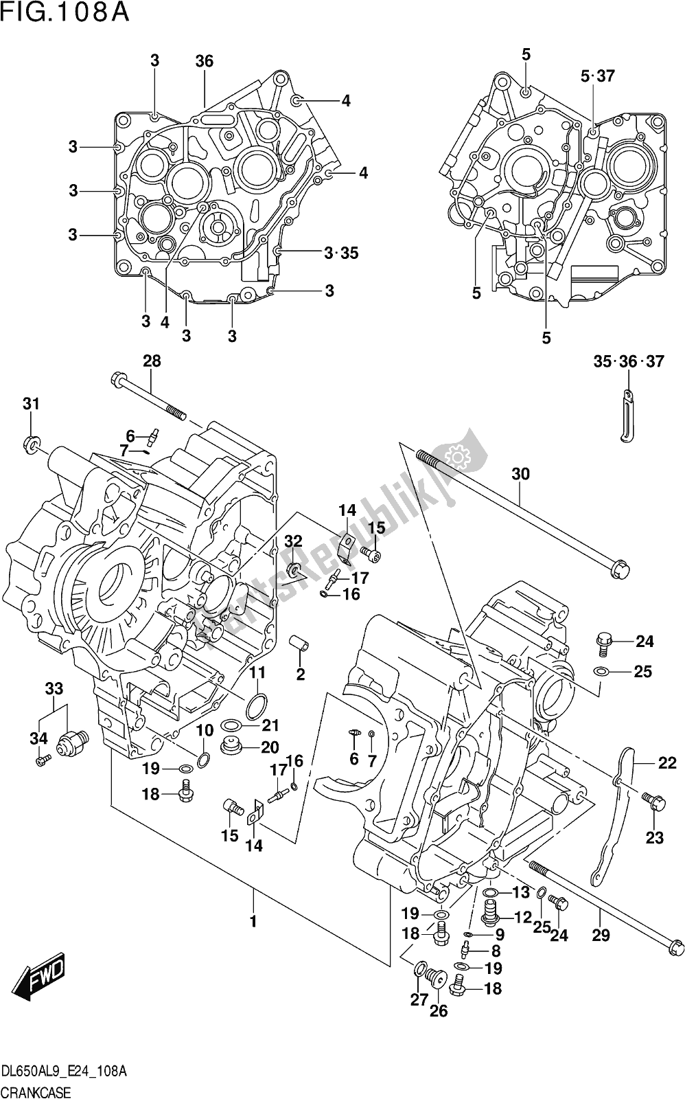 All parts for the Fig. 108a Crankcase of the Suzuki DL 650A V Strom 2019