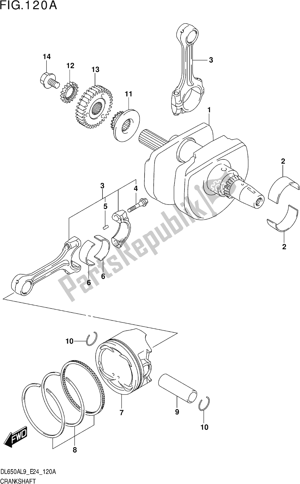 All parts for the Fig. 120a Crankshaft of the Suzuki DL 650A V Strom 2019