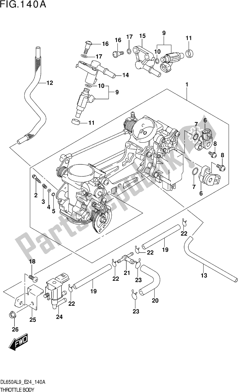 All parts for the Fig. 140a Throttle Body of the Suzuki DL 650A V Strom 2019