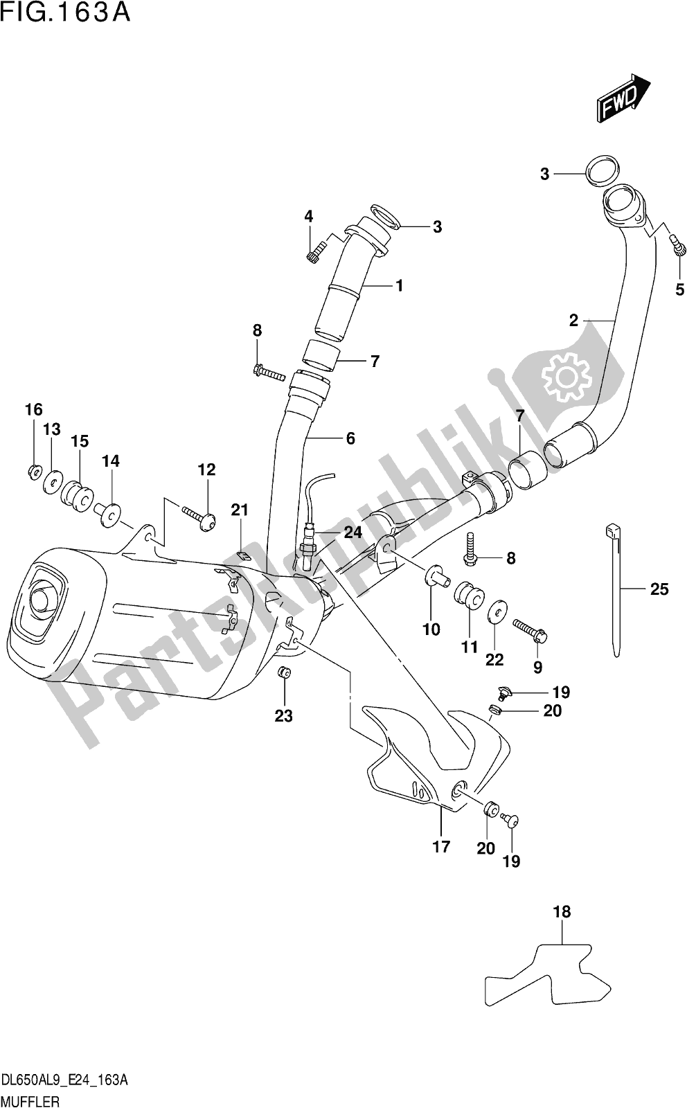 All parts for the Fig. 163a Muffler of the Suzuki DL 650A V Strom 2019