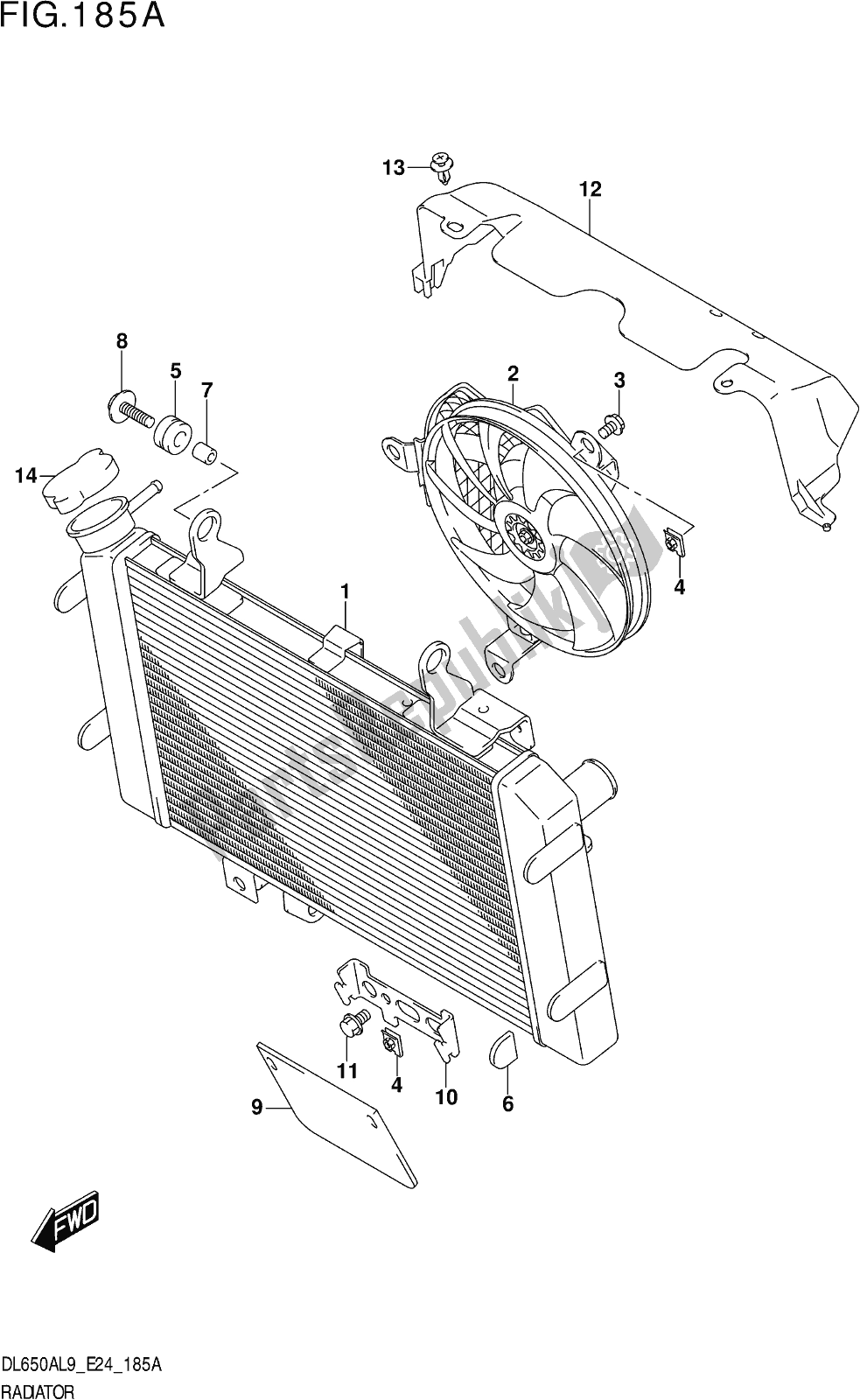 Todas las partes para Fig. 185a Radiator de Suzuki DL 650A V Strom 2019