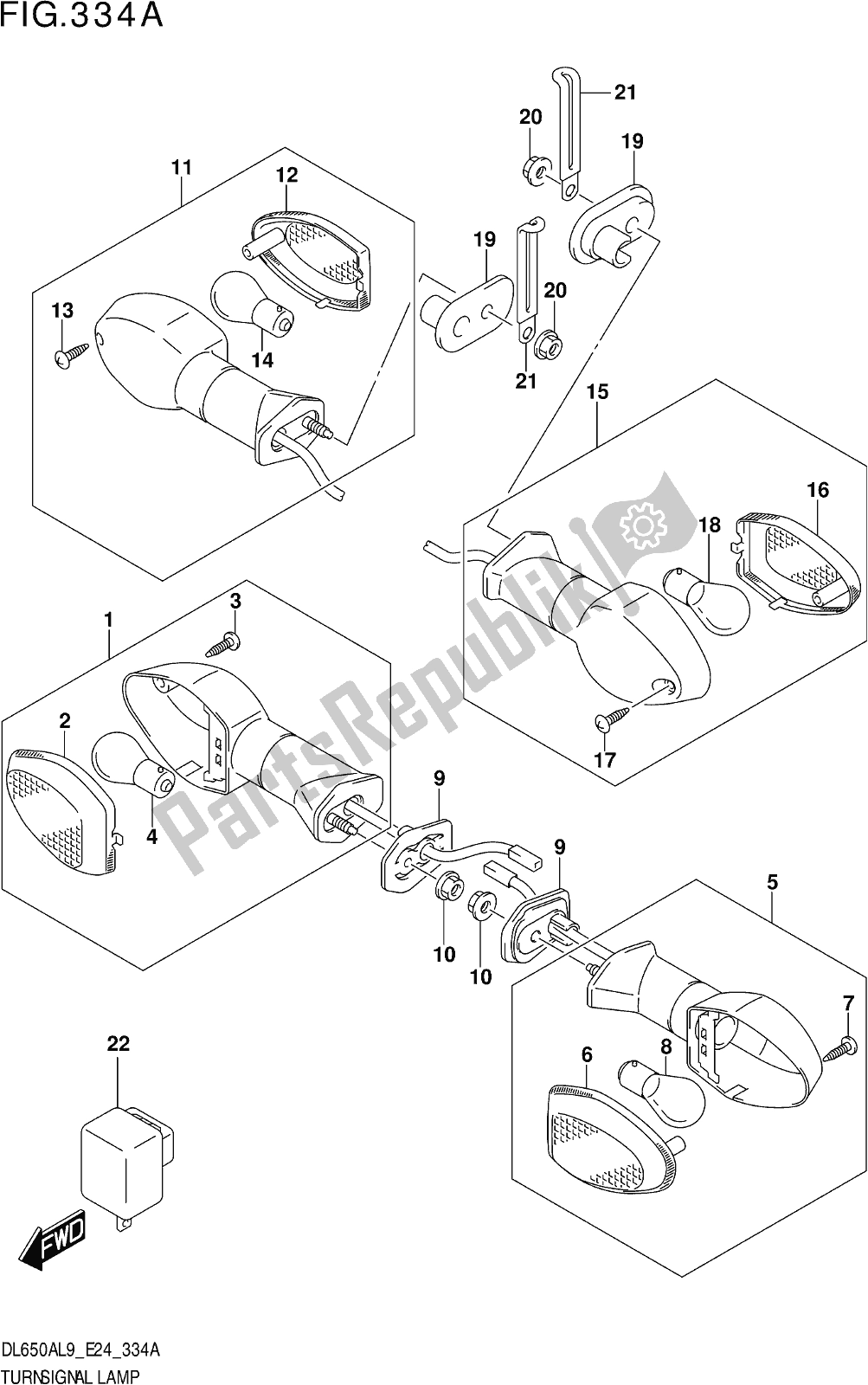 All parts for the Fig. 334a Turnsignal Lamp of the Suzuki DL 650A V Strom 2019