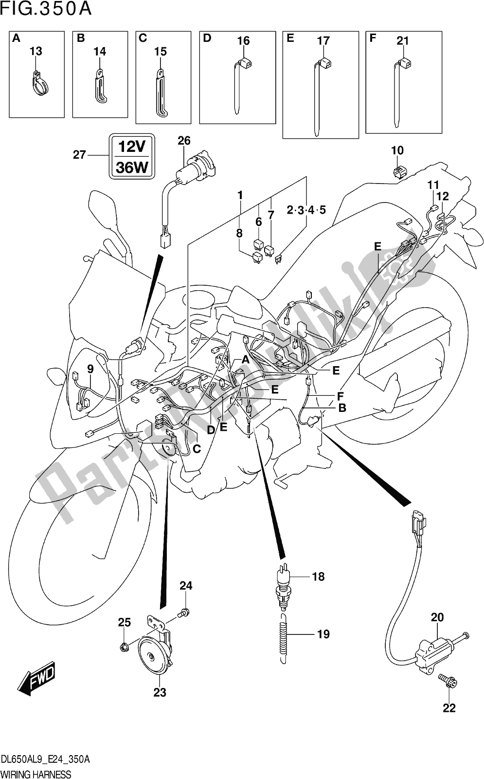 All parts for the Fig. 350a Wiring Harness of the Suzuki DL 650A V Strom 2019