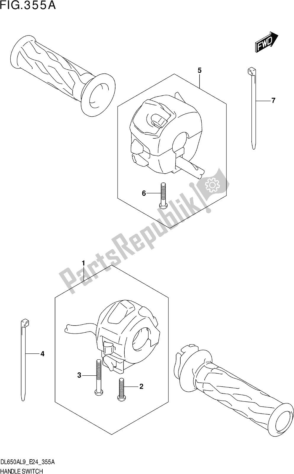 All parts for the Fig. 355a Handle Switch of the Suzuki DL 650A V Strom 2019