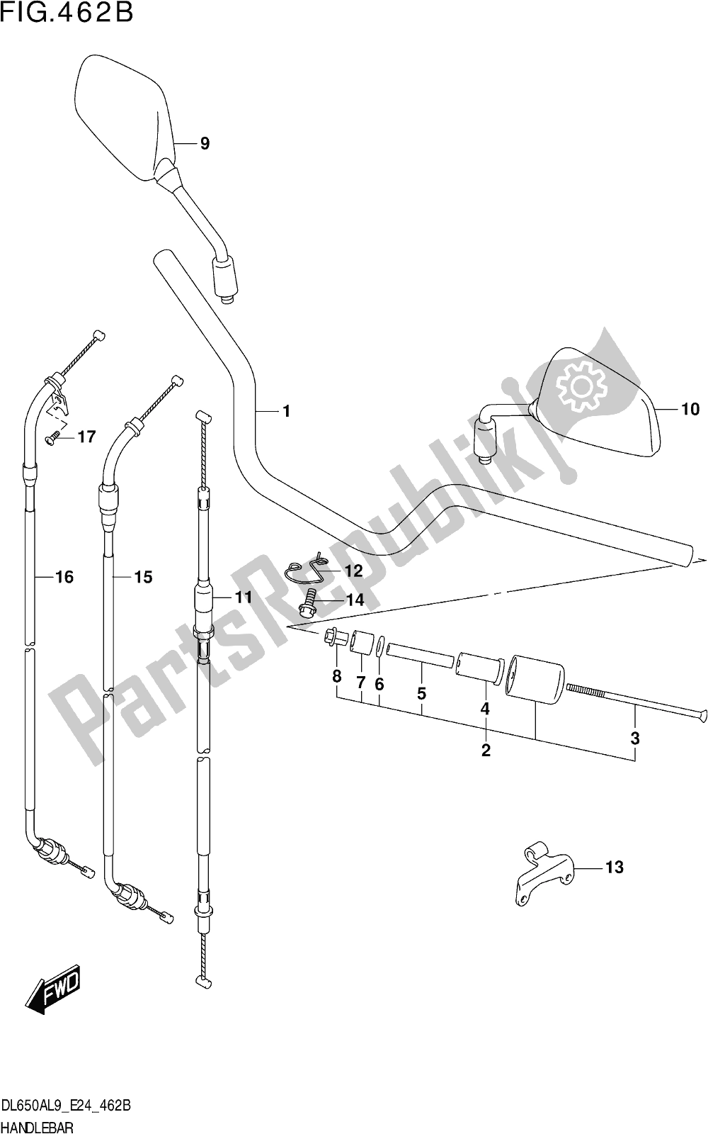 Todas as partes de Fig. 462b Handlebar (dl650a,dl650aue) do Suzuki DL 650A V Strom 2019