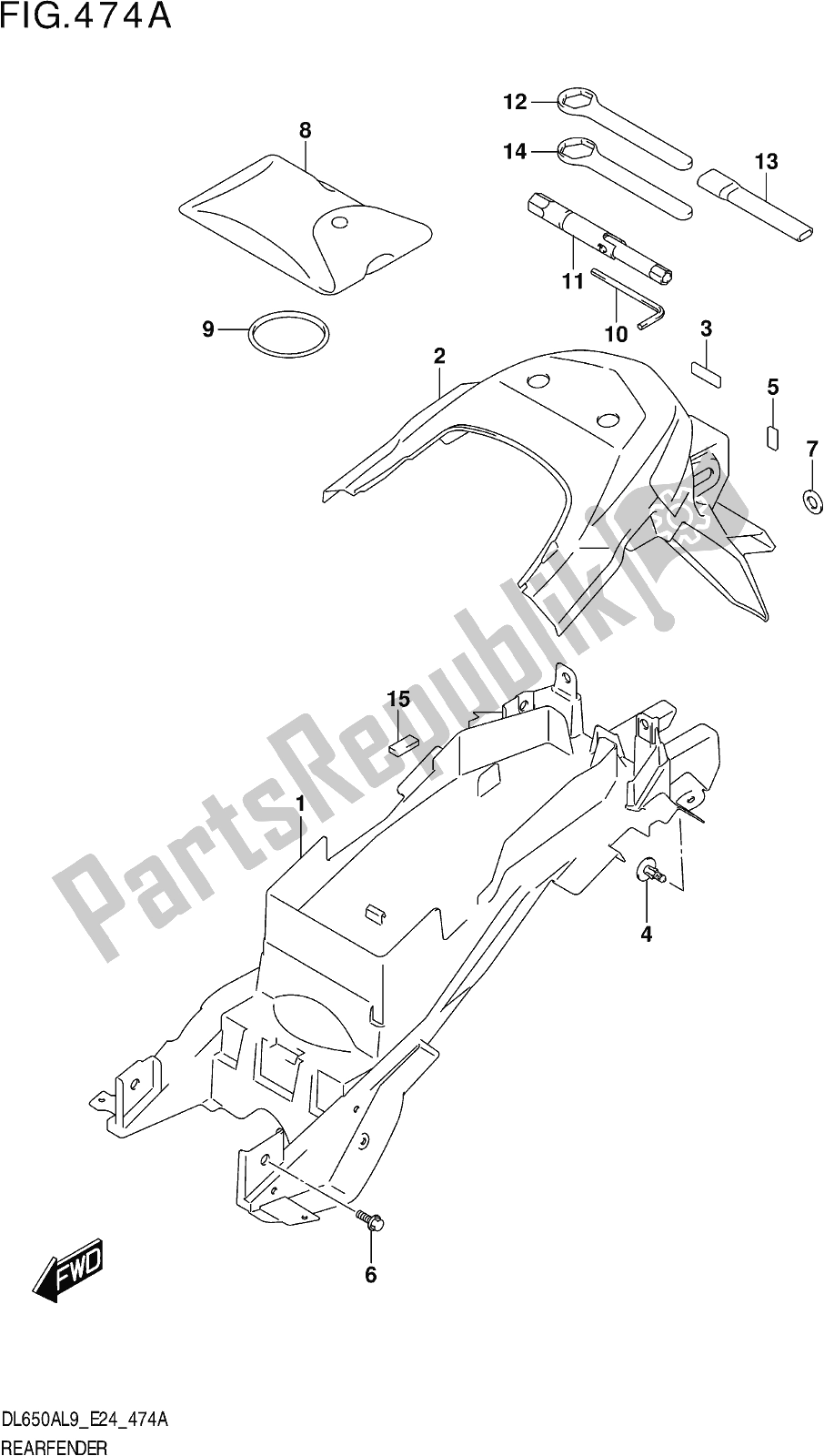All parts for the Fig. 474a Rear Fender of the Suzuki DL 650A V Strom 2019
