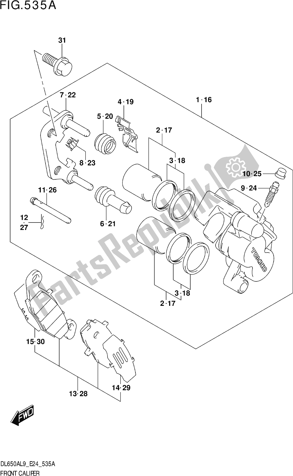 Tutte le parti per il Fig. 535a Front Caliper del Suzuki DL 650A V Strom 2019