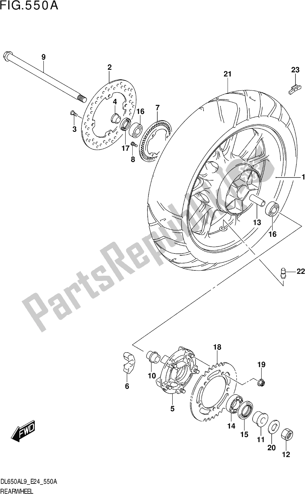 Tutte le parti per il Fig. 550a Rear Wheel (dl650a,dl650aue) del Suzuki DL 650A V Strom 2019