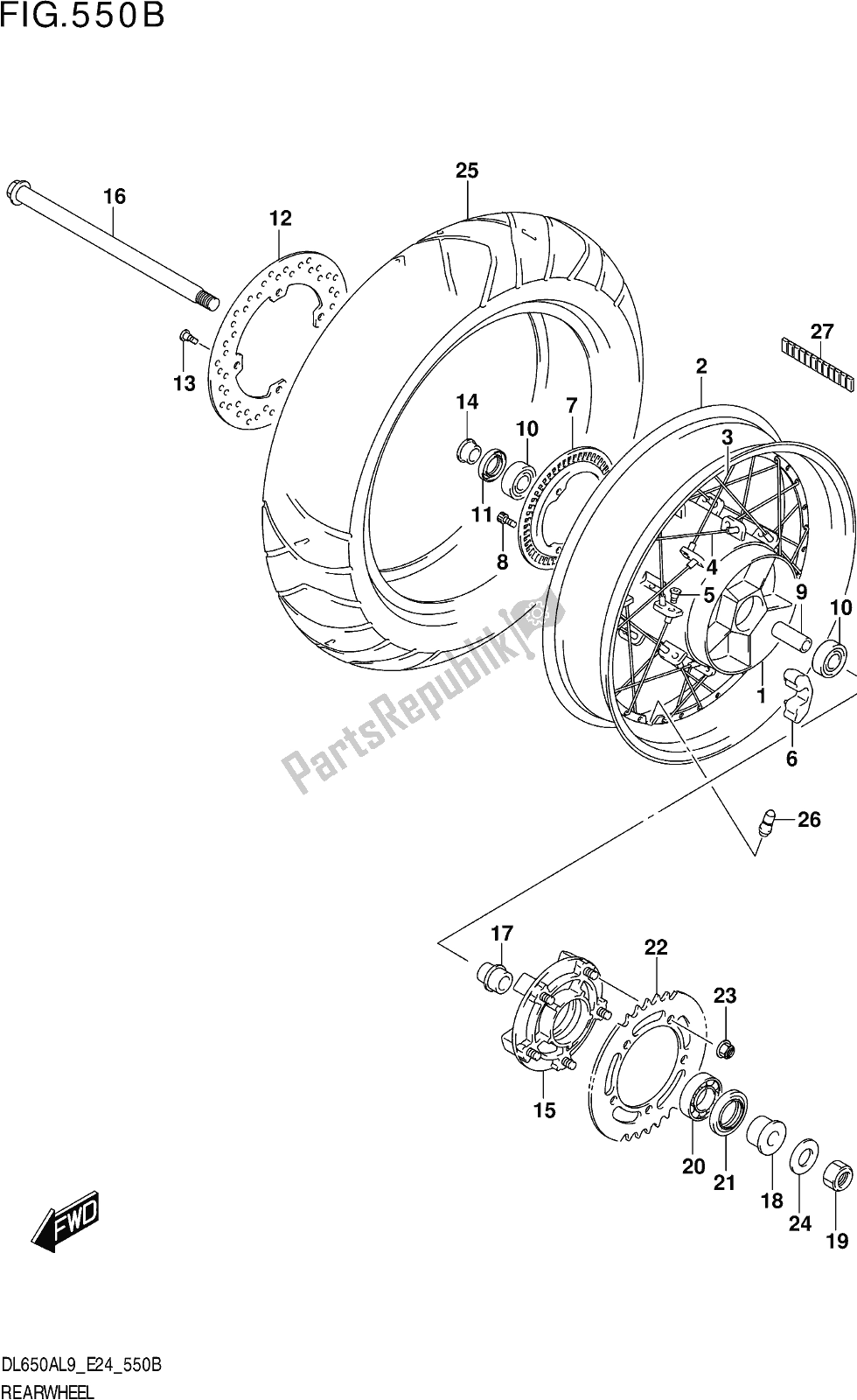 All parts for the Fig. 550b Rear Wheel (dl650xa,dl650xaue) of the Suzuki DL 650A V Strom 2019