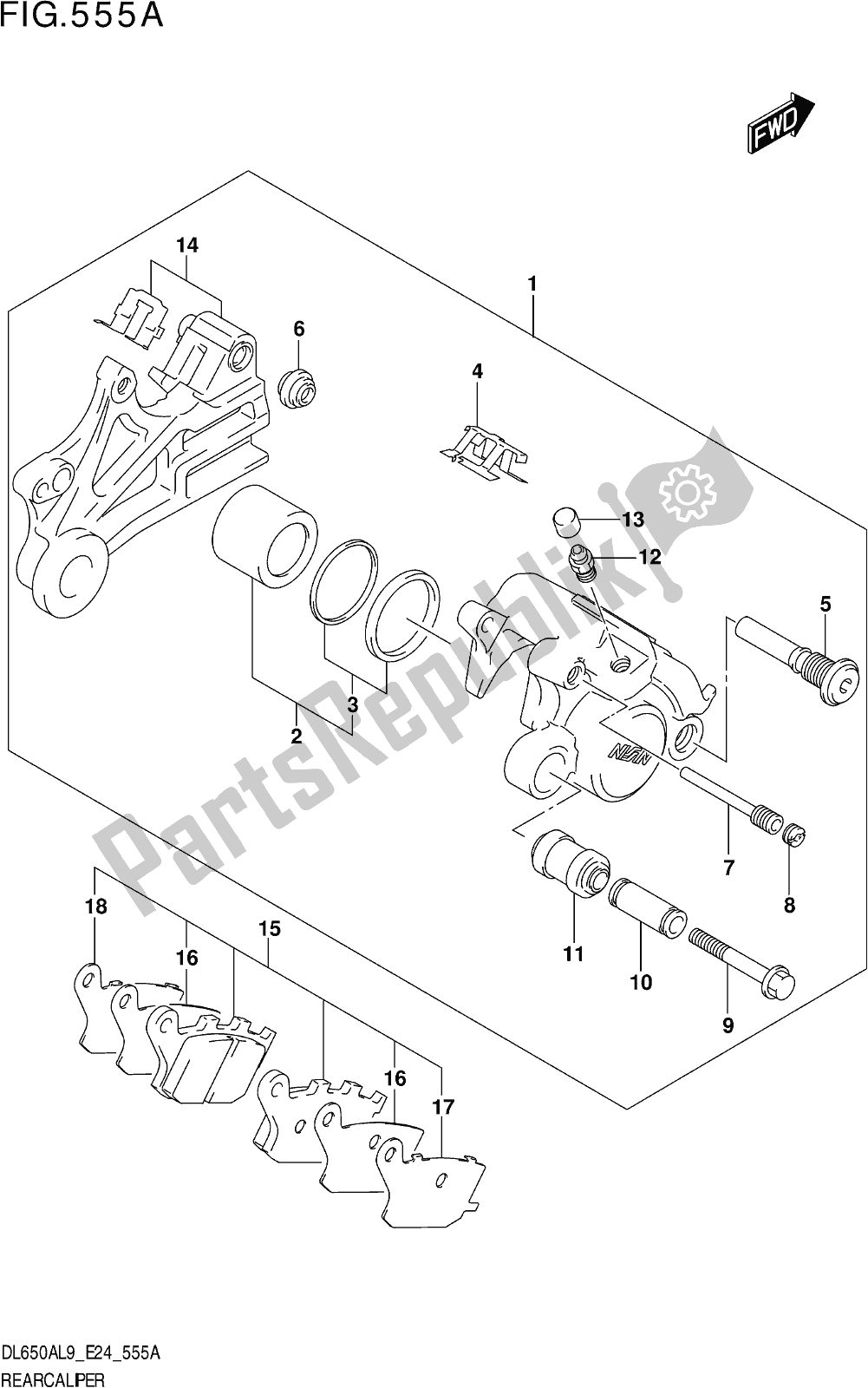 All parts for the Fig. 555a Rear Caliper of the Suzuki DL 650A V Strom 2019