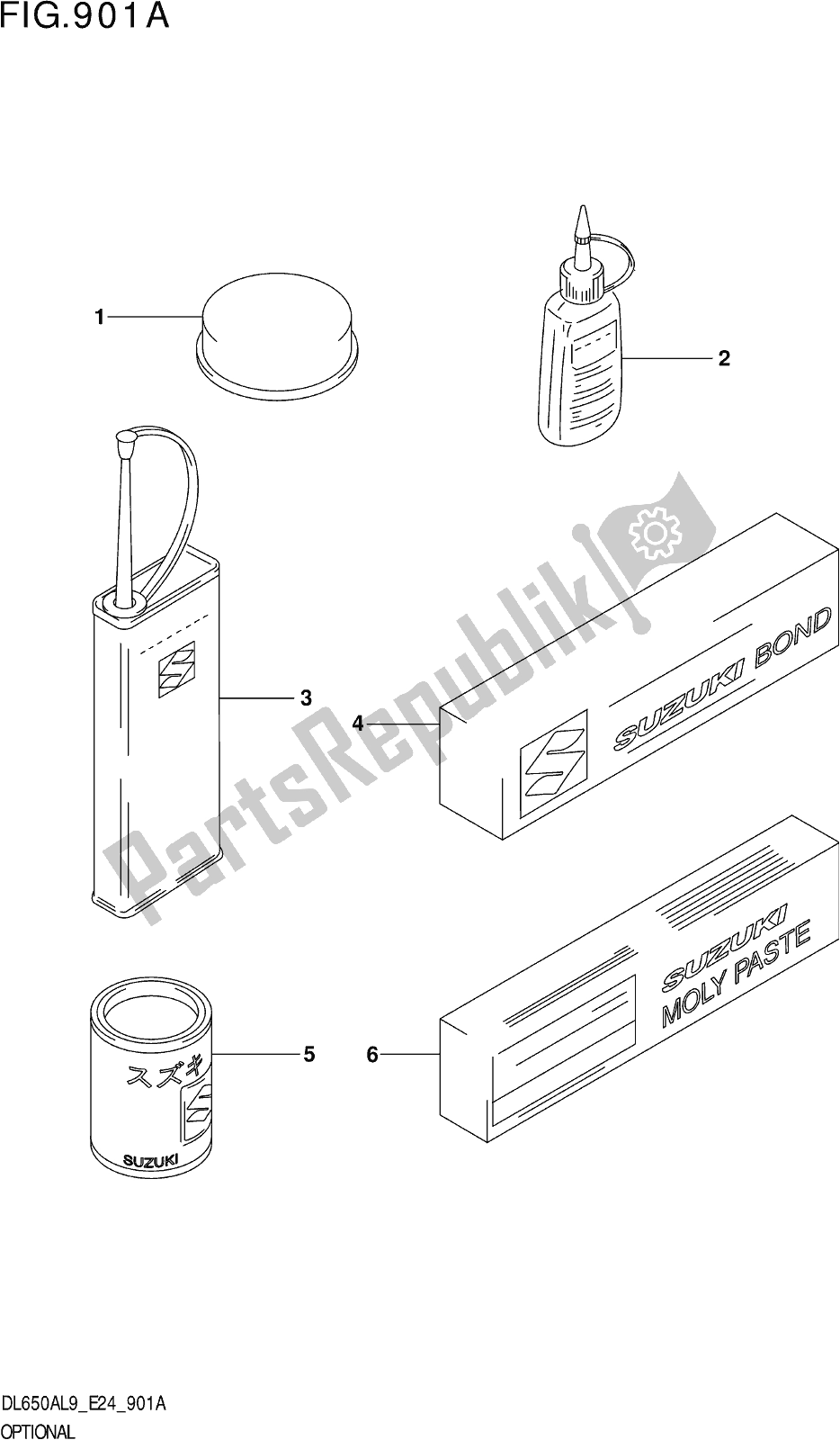 All parts for the Fig. 901a Optional of the Suzuki DL 650A V Strom 2019