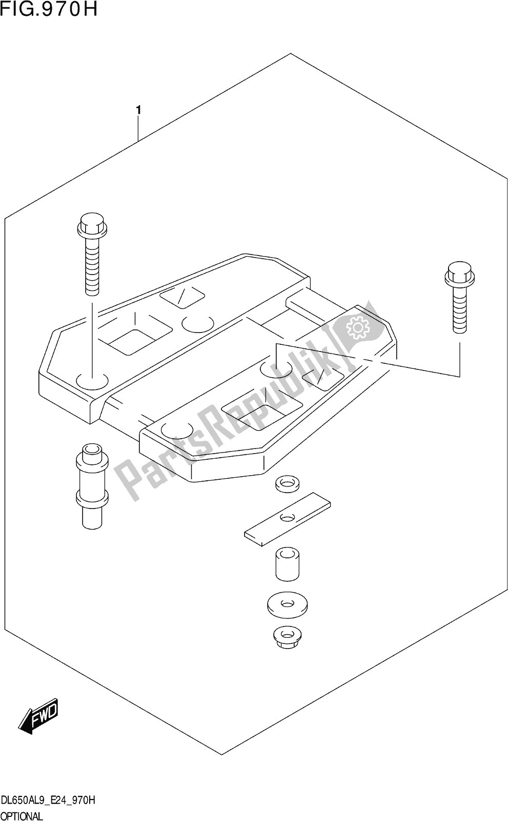 All parts for the Fig. 970h Optional (top Case Bracket Set) of the Suzuki DL 650A V Strom 2019