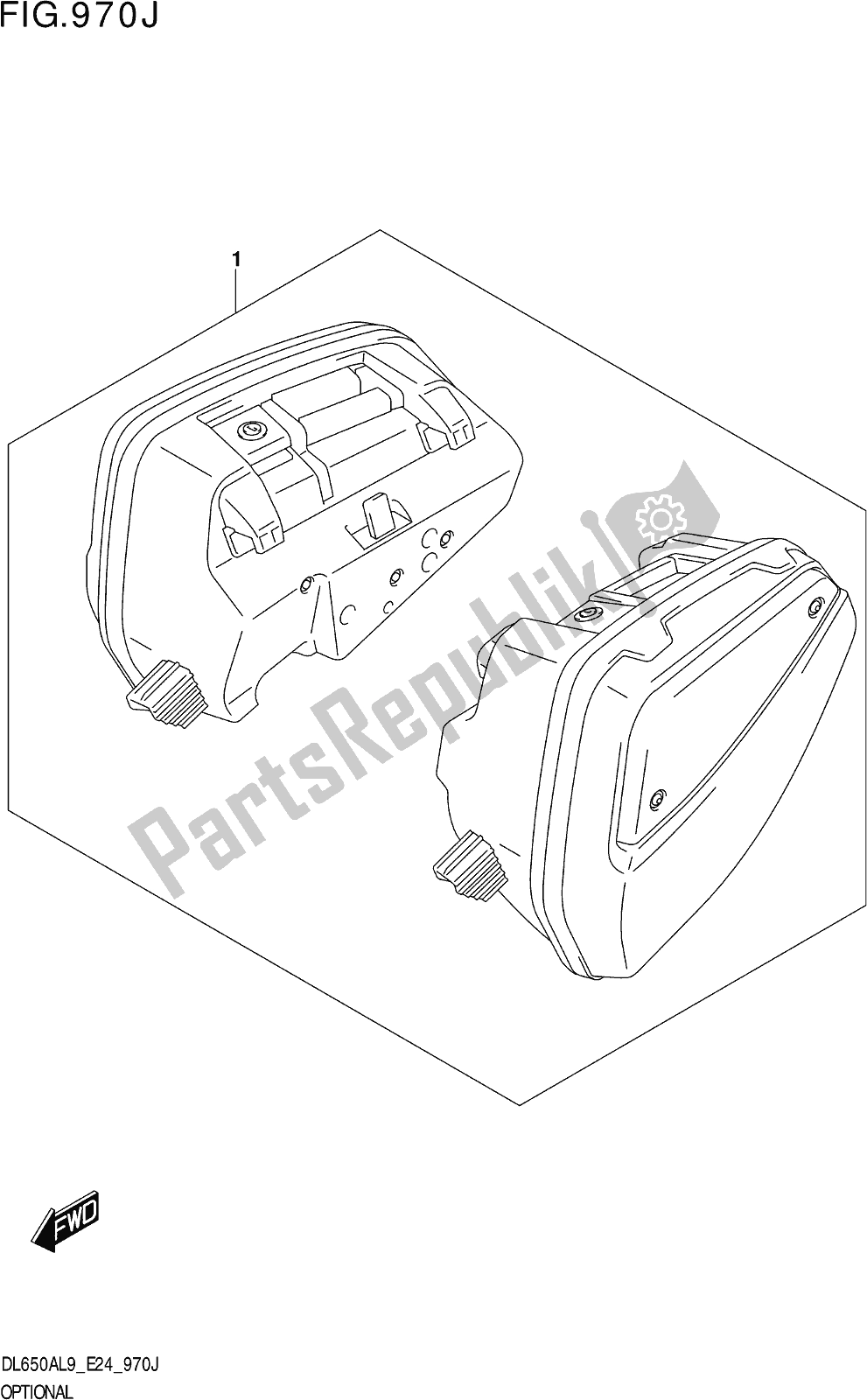 All parts for the Fig. 970j Optional (side Case Set) of the Suzuki DL 650A V Strom 2019