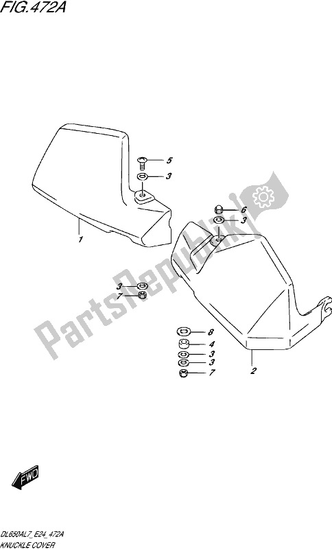 Toutes les pièces pour le Knuckle Cover (dl650xal7 E24) du Suzuki DL 650 AUE V Strom 2017