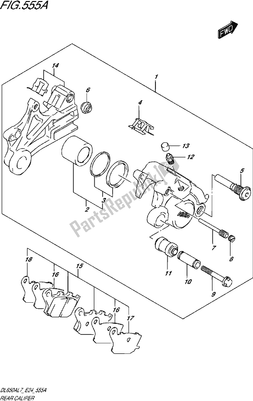 All parts for the Rear Caliper of the Suzuki DL 650 AUE V Strom 2017