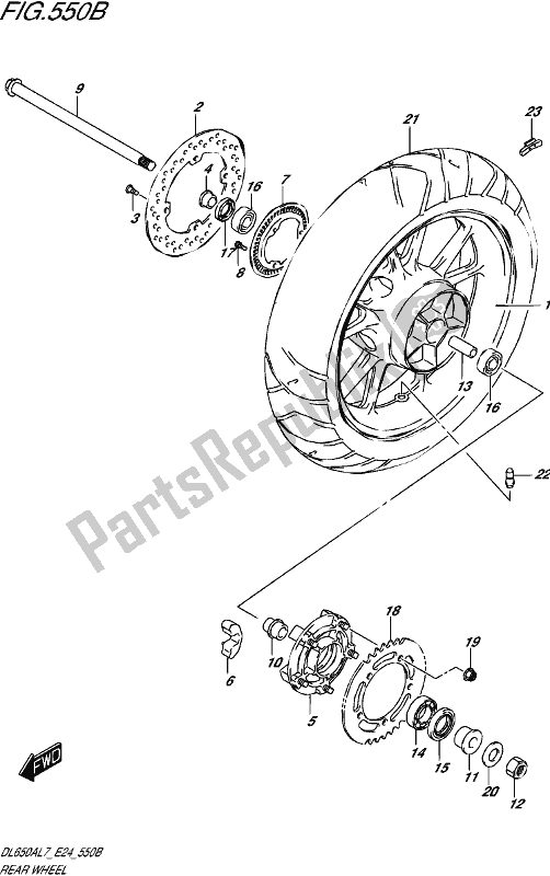 Toutes les pièces pour le Rear Wheel (dl650auel7 E24) du Suzuki DL 650 AUE V Strom 2017