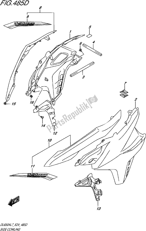 Todas las partes para Side Cowling (dl650auel7 E24) (for Yvb,yww) de Suzuki DL 650 AUE V Strom 2017