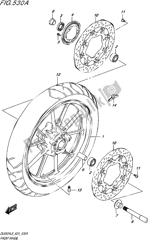 Todas as partes de Front Wheel (dl650a,dl650aue) do Suzuki DL 650 AUE V Strom 2018