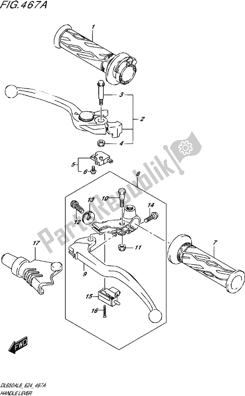 All parts for the Handle Lever (dl650a,dl650aue) of the Suzuki DL 650 AUE V Strom 2018