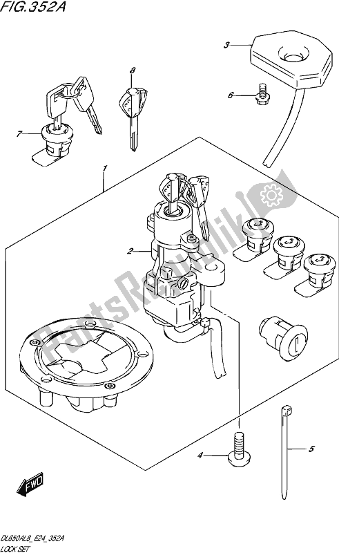 All parts for the Lock Set (for Top Case,side Case) of the Suzuki DL 650 AUE V Strom 2018