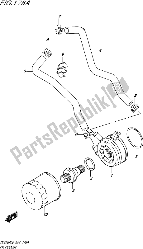 All parts for the Oil Cooler of the Suzuki DL 650 AUE V Strom 2018