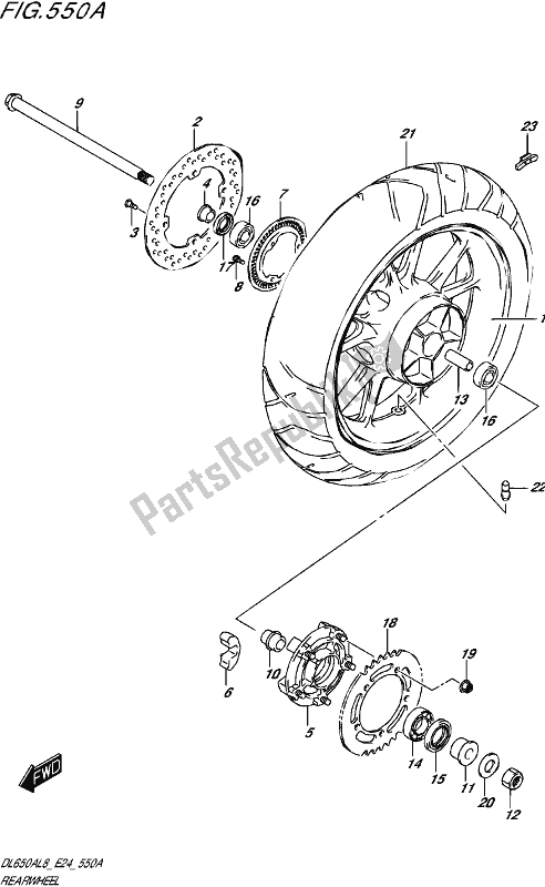 All parts for the Rear Wheel (dl650a,dl650aue) of the Suzuki DL 650 AUE V Strom 2018