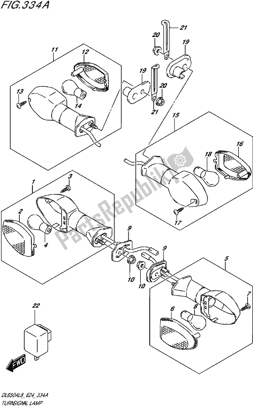 All parts for the Turnsignal Lamp of the Suzuki DL 650 AUE V Strom 2018