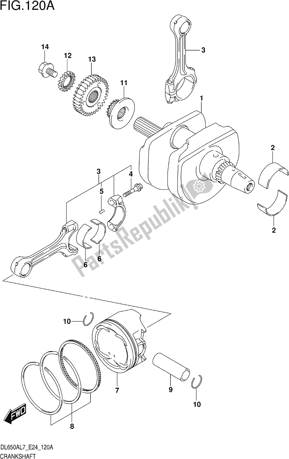 Alle onderdelen voor de Fig. 120a Crankshaft van de Suzuki DL 650 XA V Strom 2017