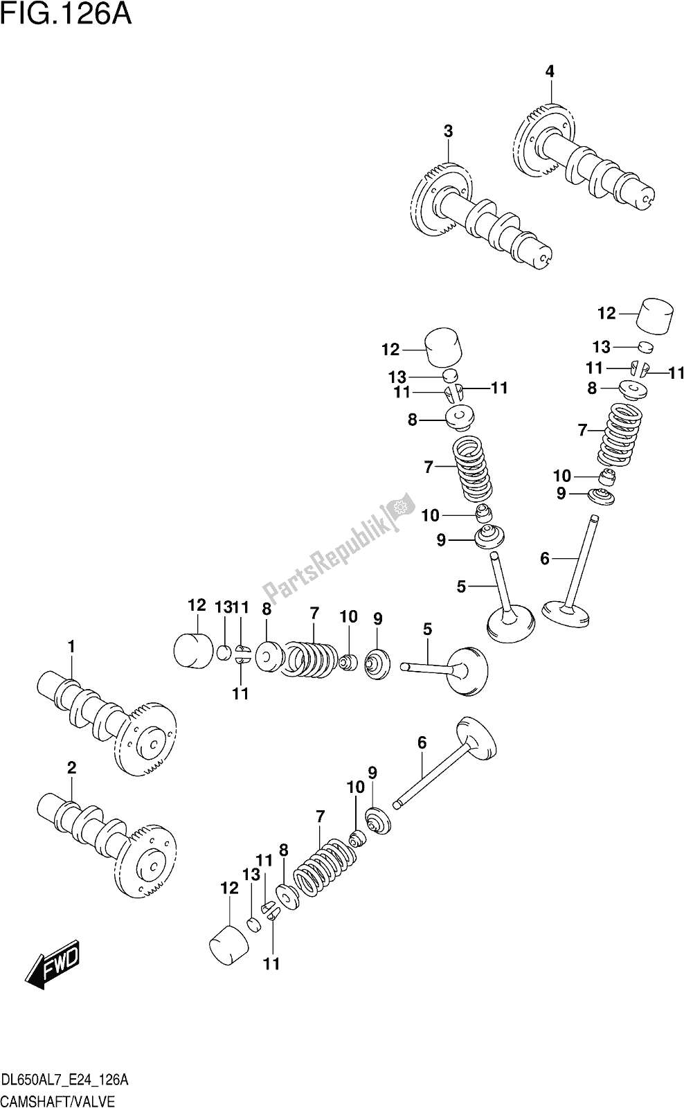 Alle onderdelen voor de Fig. 126a Camshaft/valve van de Suzuki DL 650 XA V Strom 2017