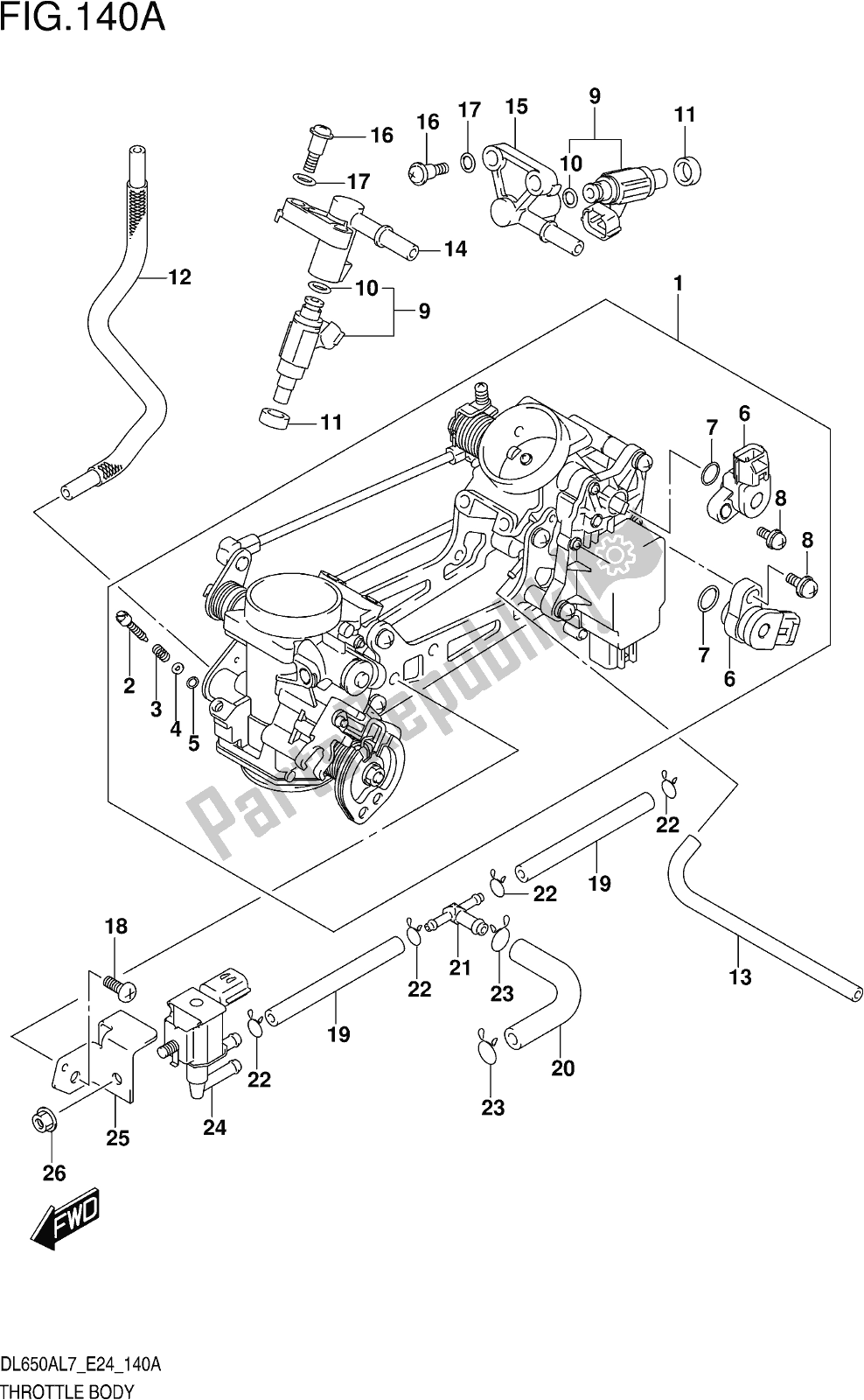 Toutes les pièces pour le Fig. 140a Throttle Body du Suzuki DL 650 XA V Strom 2017