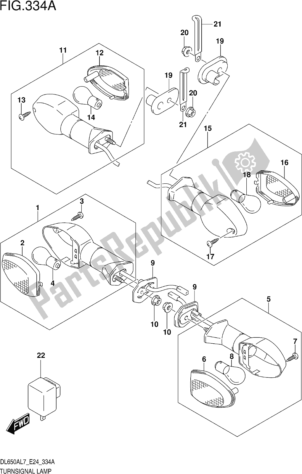 Tutte le parti per il Fig. 334a Turnsignal Lamp del Suzuki DL 650 XA V Strom 2017