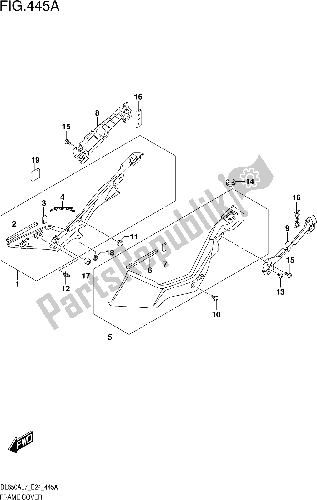 Todas las partes para Fig. 445a Frame Cover de Suzuki DL 650 XA V Strom 2017