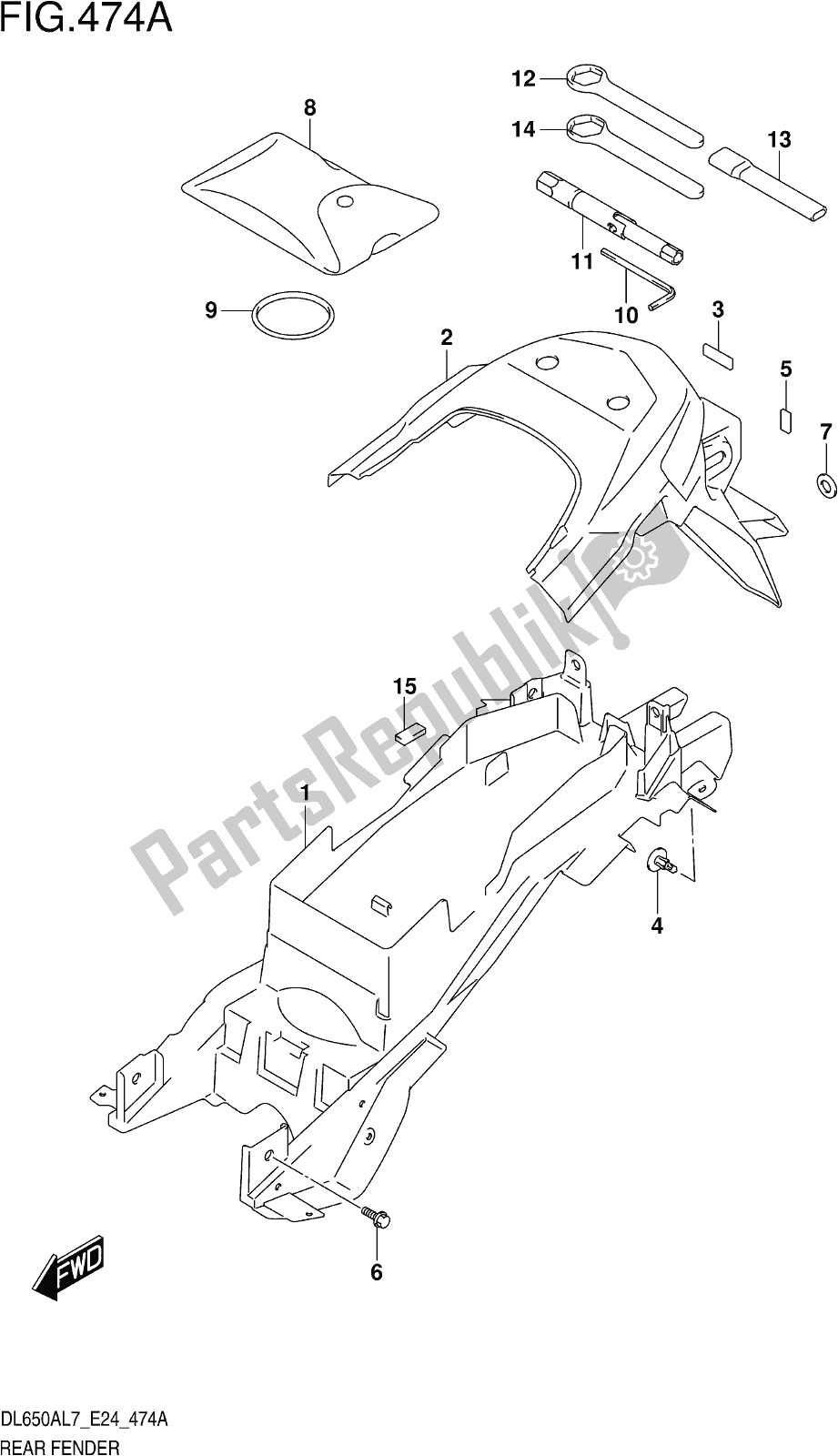All parts for the Fig. 474a Rear Fender of the Suzuki DL 650 XA V Strom 2017