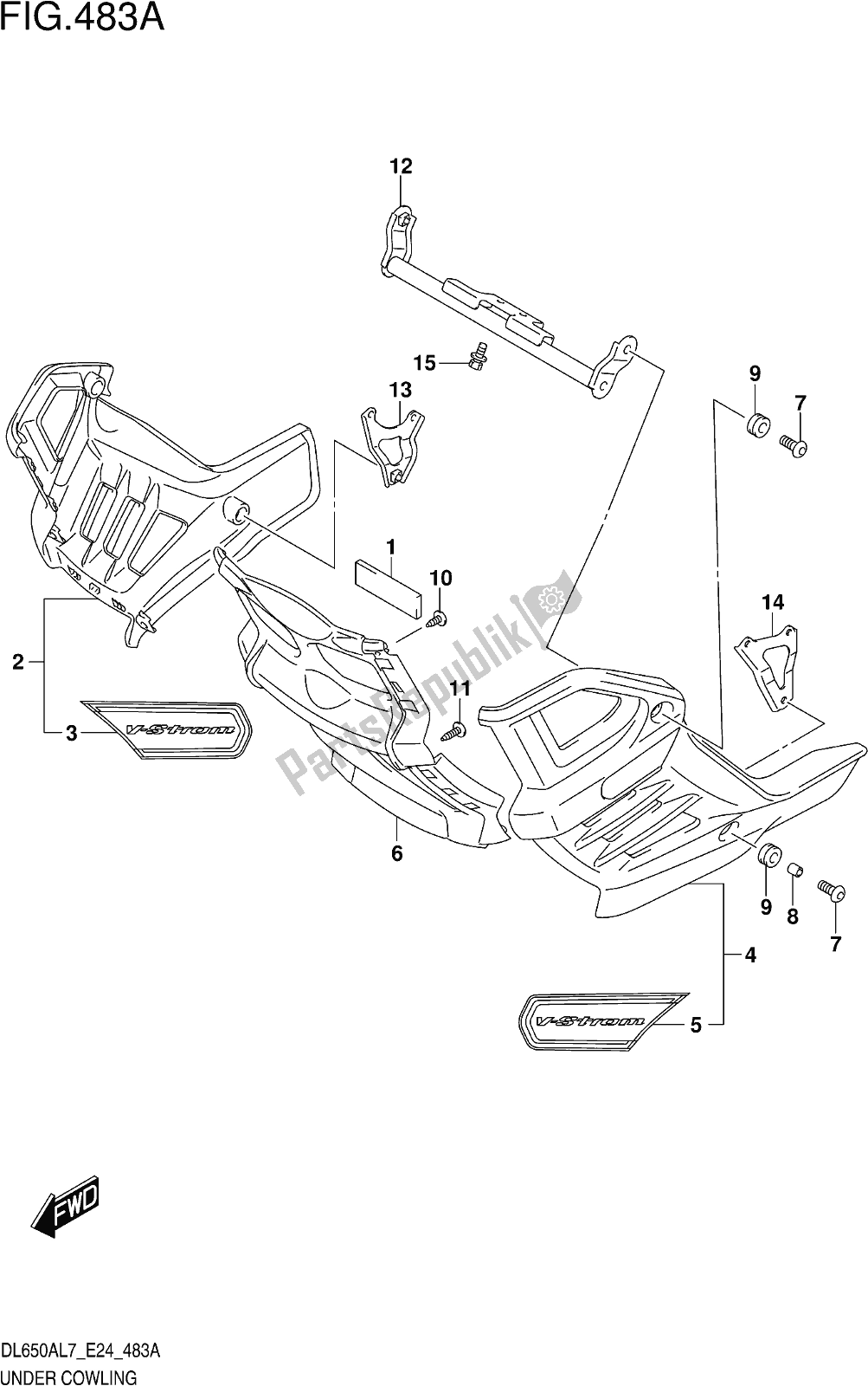 Todas las partes para Fig. 483a Under Cowling (dl650xal7 E24) de Suzuki DL 650 XA V Strom 2017