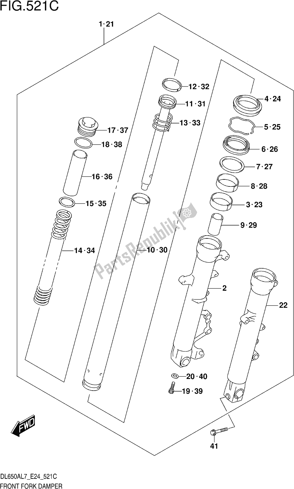 Todas las partes para Fig. 521c Front Fork Damper (dl650xal7 E24) de Suzuki DL 650 XA V Strom 2017