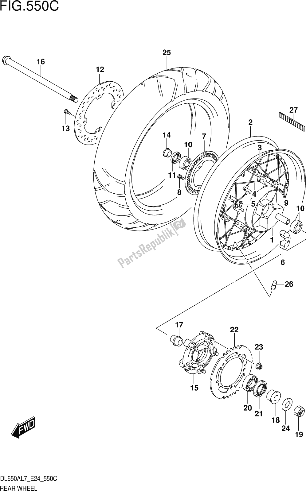 Todas las partes para Fig. 550c Rear Wheel (dl650xal7 E24) de Suzuki DL 650 XA V Strom 2017