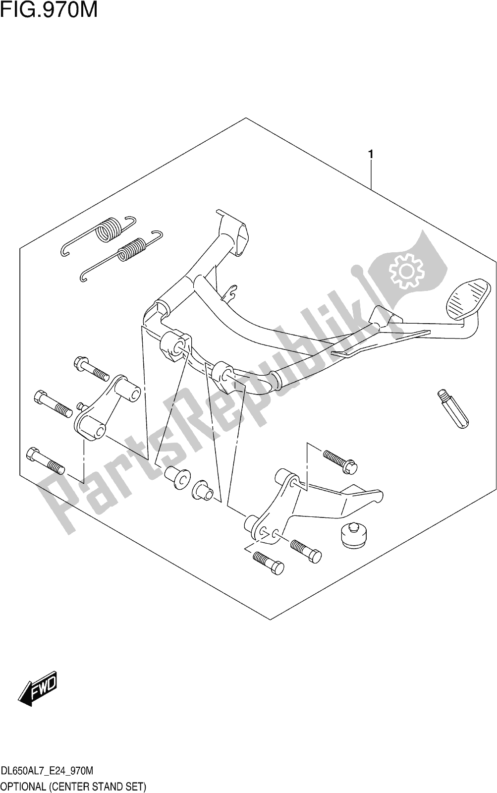 All parts for the Fig. 970m Optional (center Stand Set) of the Suzuki DL 650 XA V Strom 2017