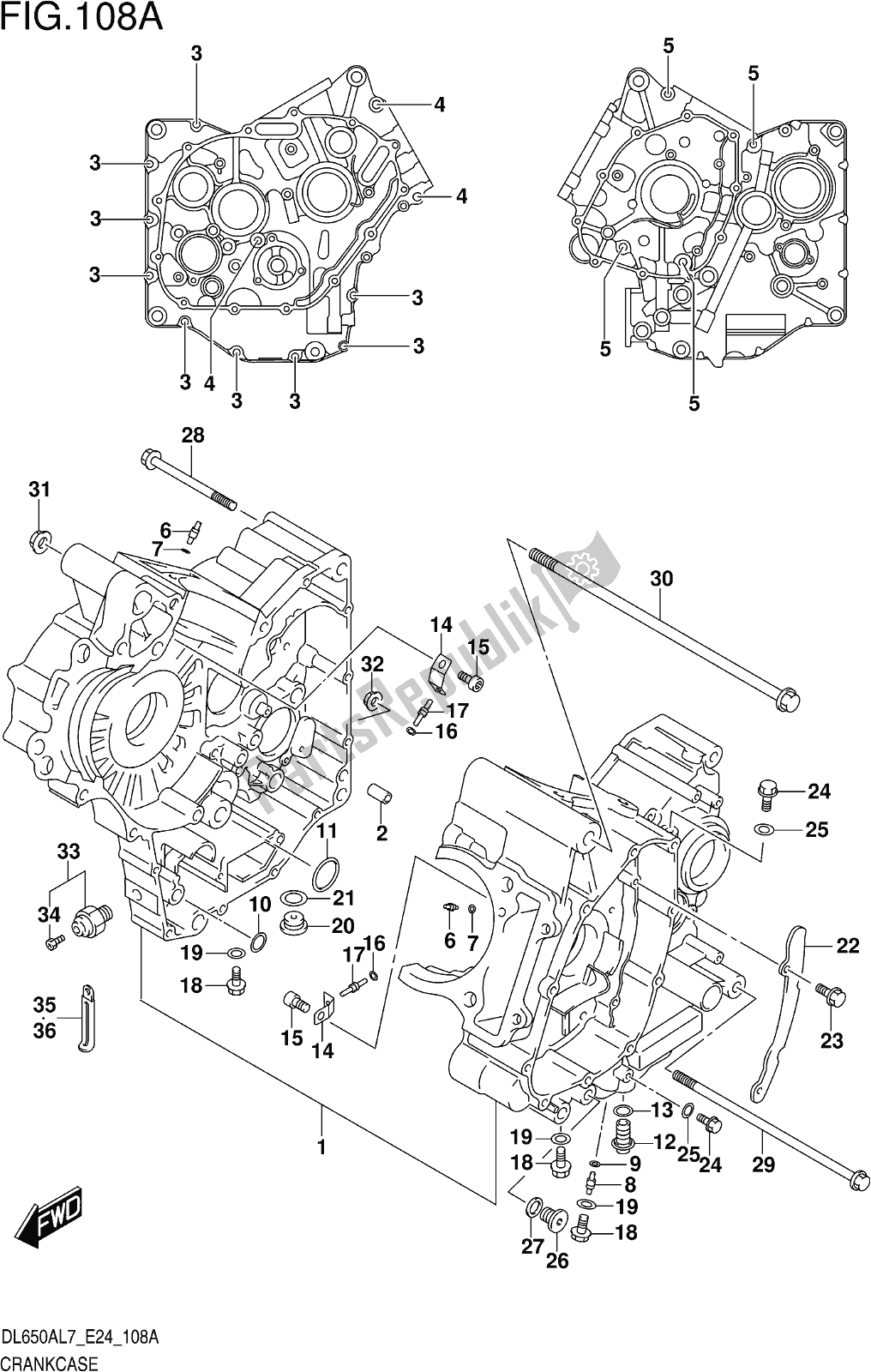 Todas las partes para Fig. 108a Crankcase de Suzuki DL 650 Xaue V Strom 2017