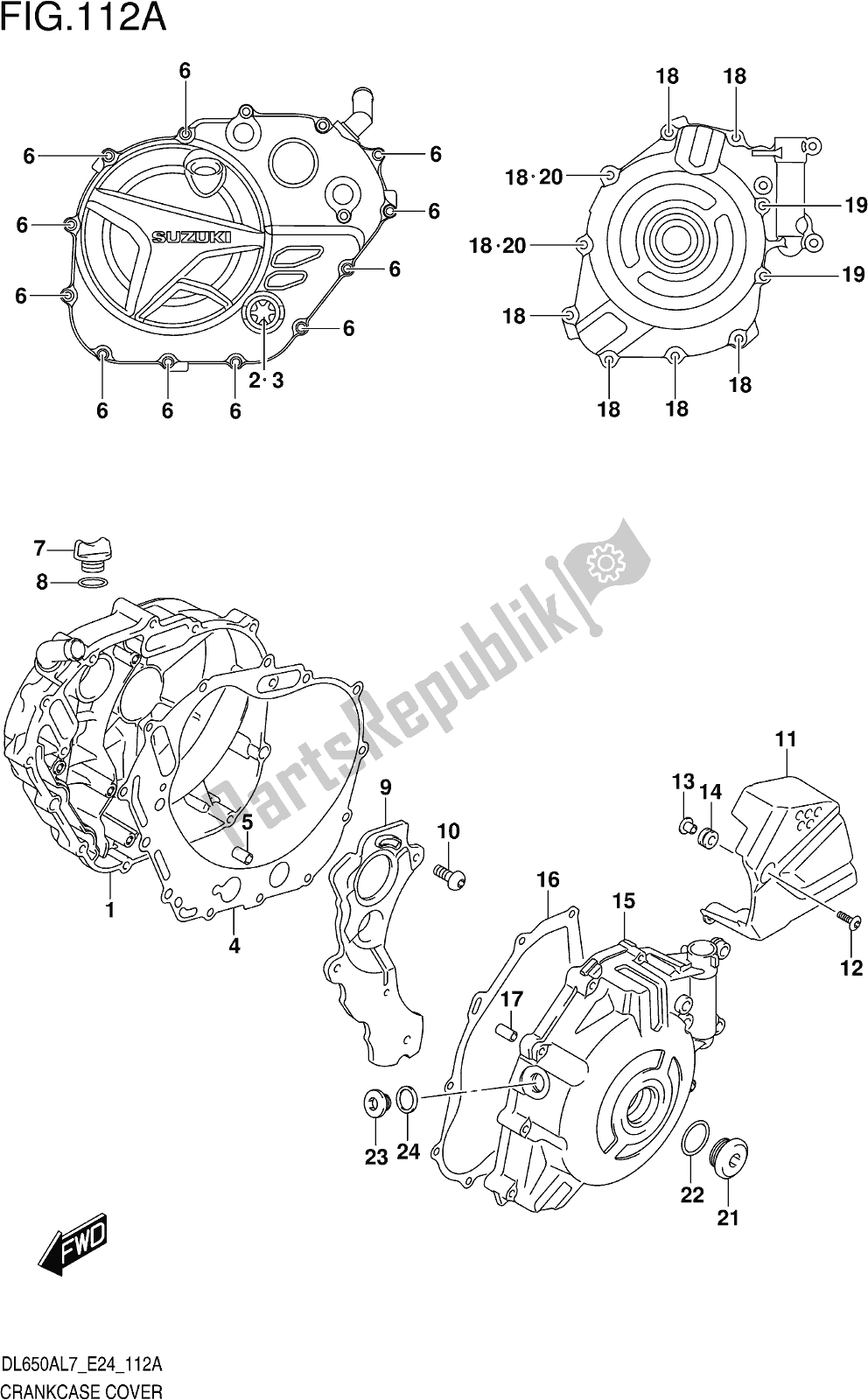 Alle onderdelen voor de Fig. 112a Crankcase Cover van de Suzuki DL 650 Xaue V Strom 2017