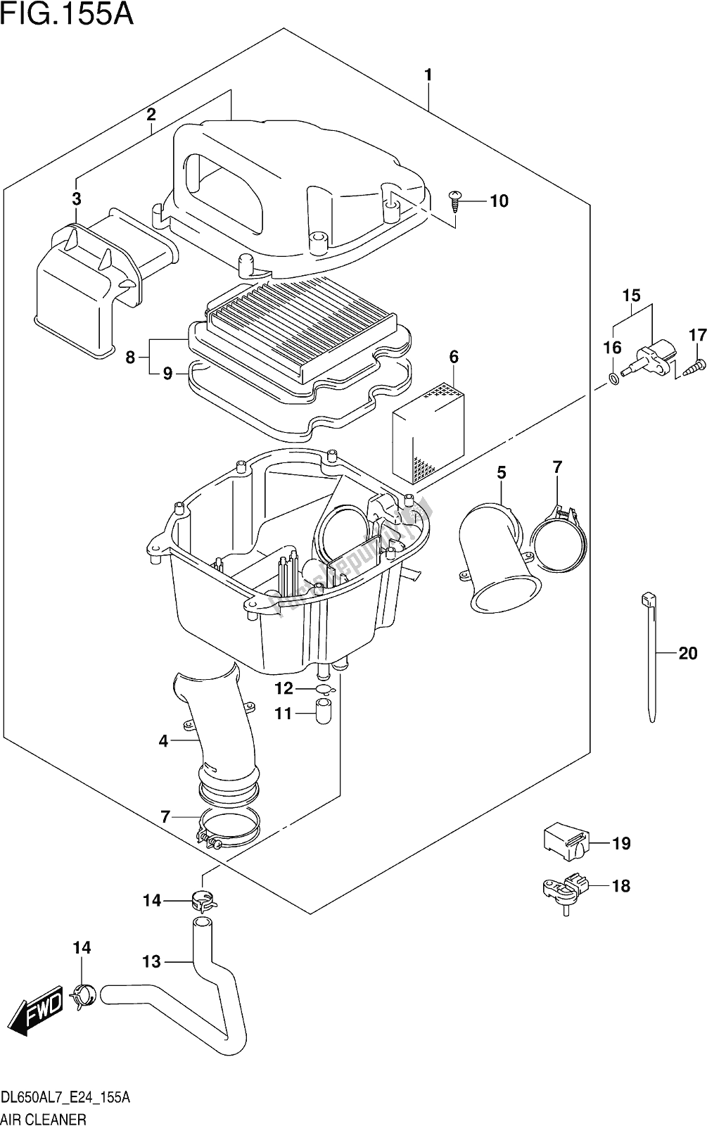 Alle onderdelen voor de Fig. 155a Air Cleaner van de Suzuki DL 650 Xaue V Strom 2017