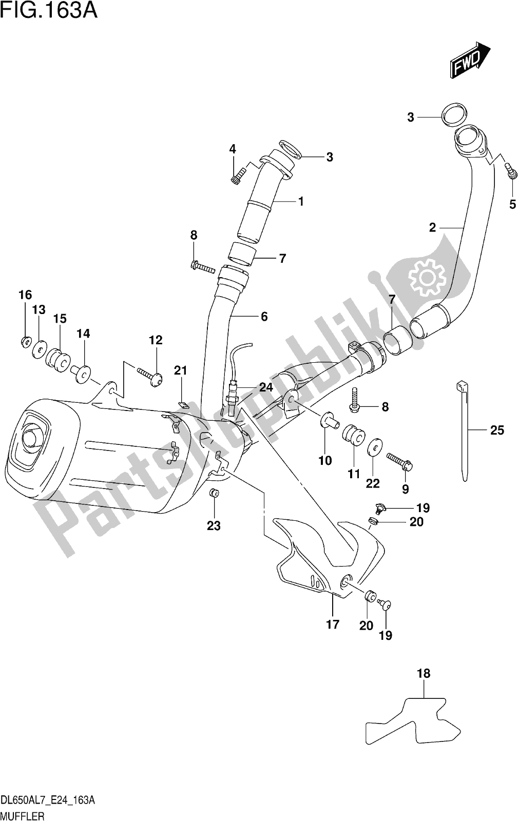 Todas las partes para Fig. 163a Muffler de Suzuki DL 650 Xaue V Strom 2017