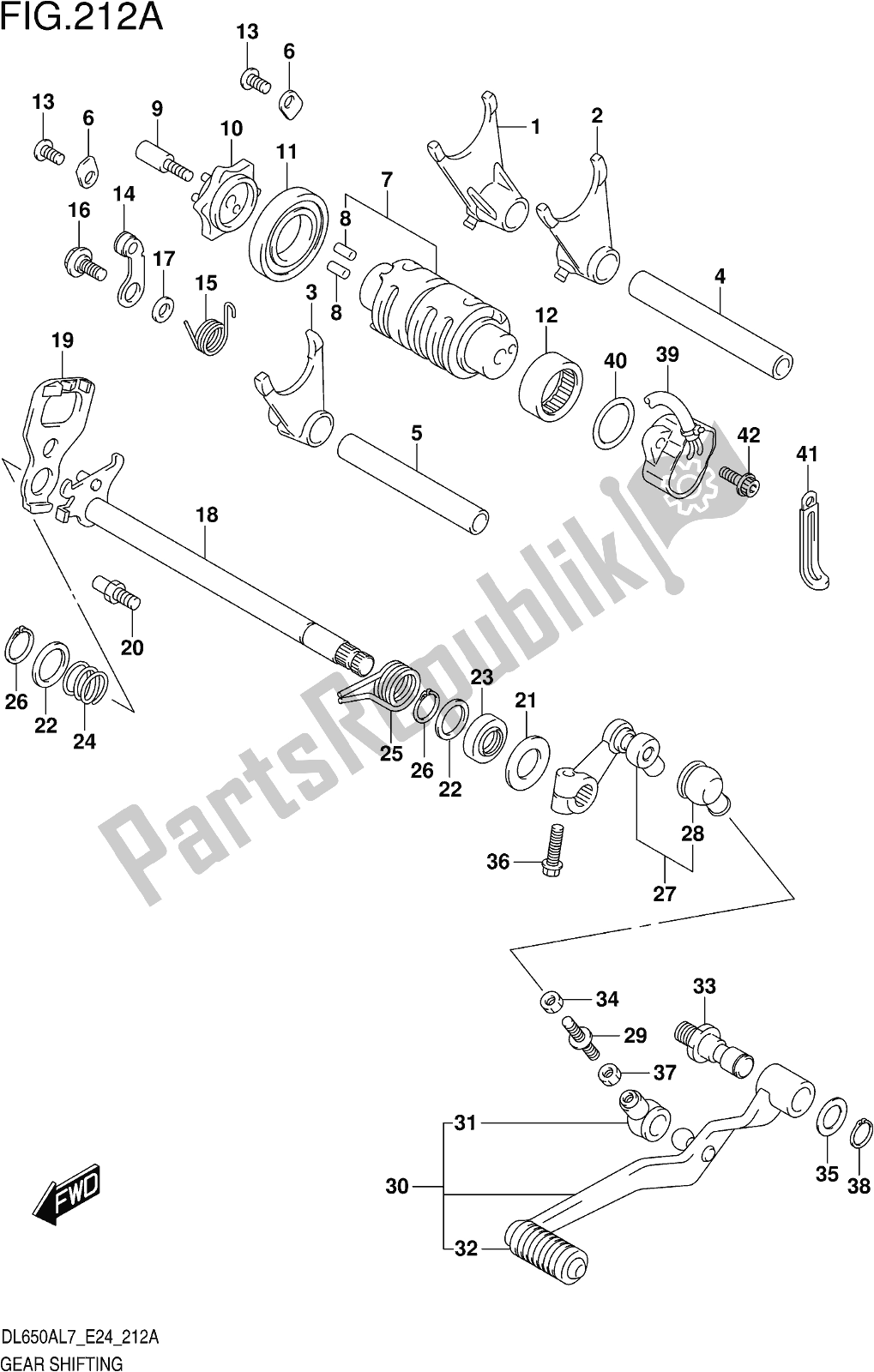 Alle onderdelen voor de Fig. 212a Gear Shifting van de Suzuki DL 650 Xaue V Strom 2017