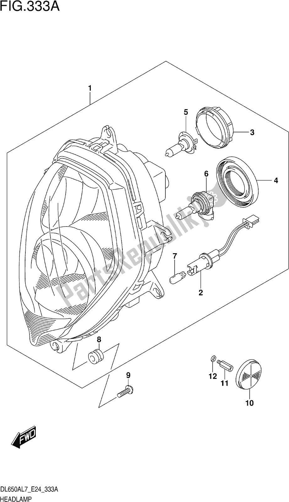 Alle onderdelen voor de Fig. 333a Headlamp van de Suzuki DL 650 Xaue V Strom 2017