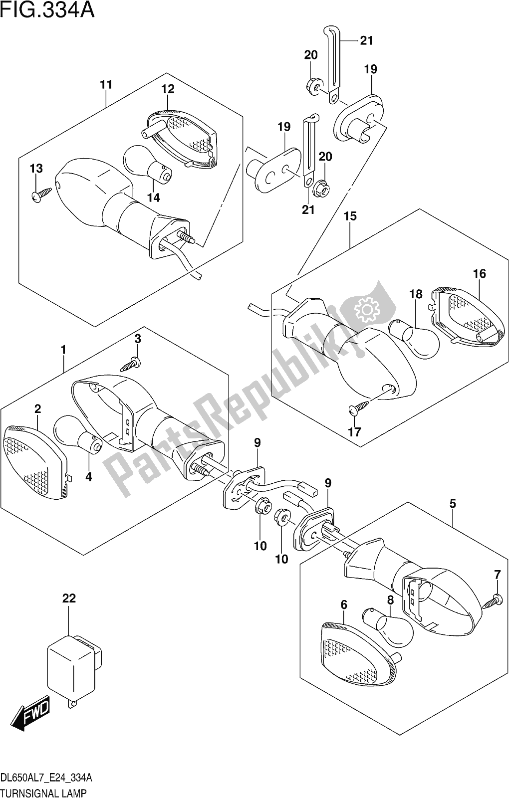 Alle onderdelen voor de Fig. 334a Turnsignal Lamp van de Suzuki DL 650 Xaue V Strom 2017