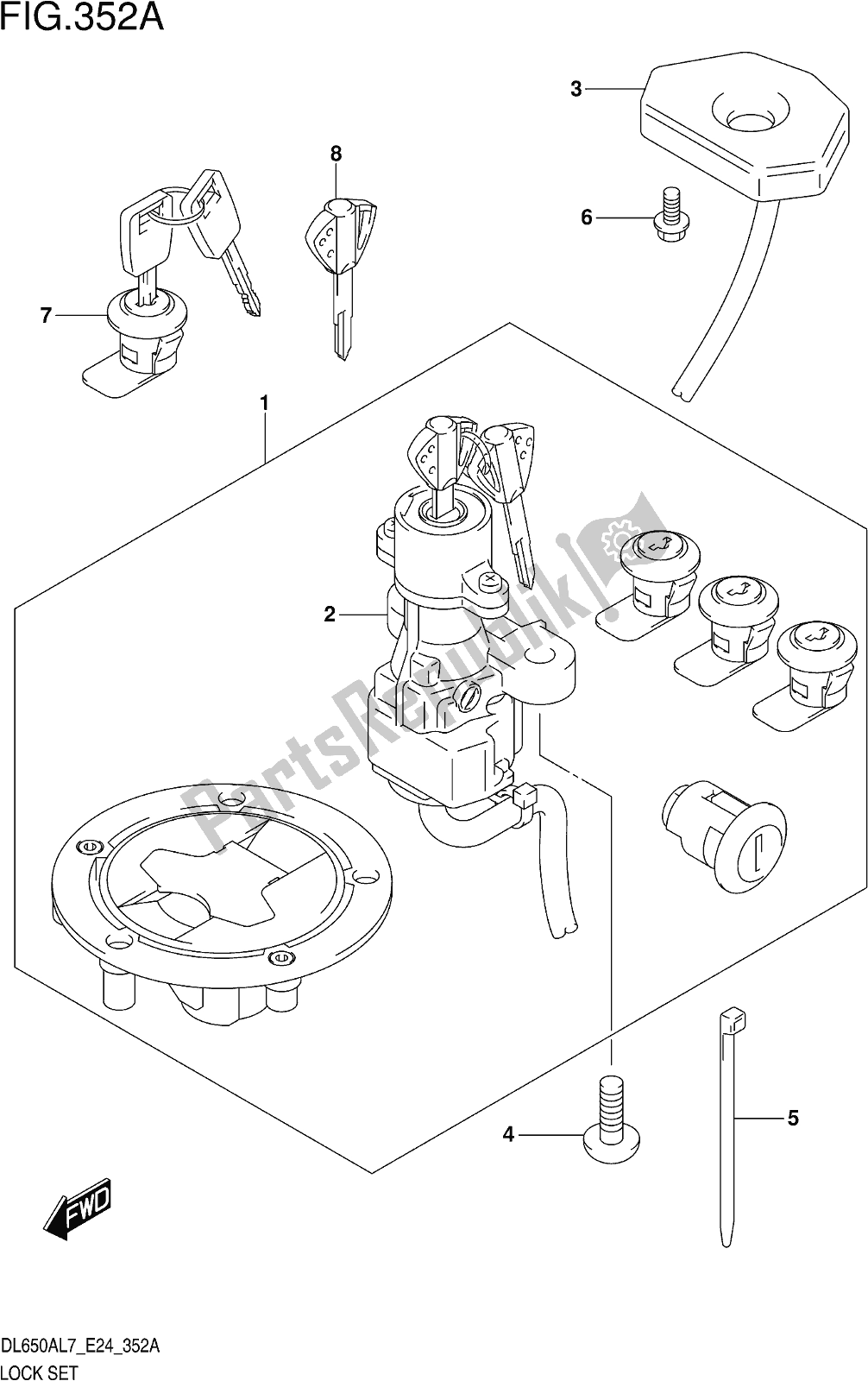 Alle onderdelen voor de Fig. 352a Lock Set (for Top Case,side Case) van de Suzuki DL 650 Xaue V Strom 2017