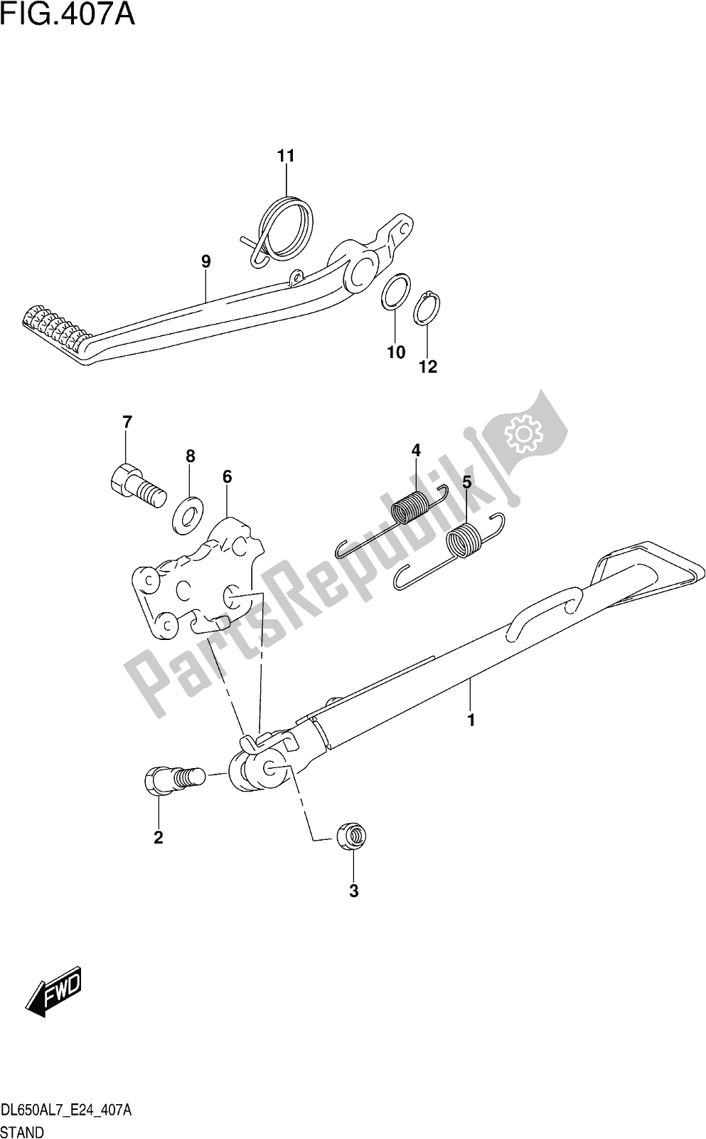 Todas las partes para Fig. 407a Stand de Suzuki DL 650 Xaue V Strom 2017