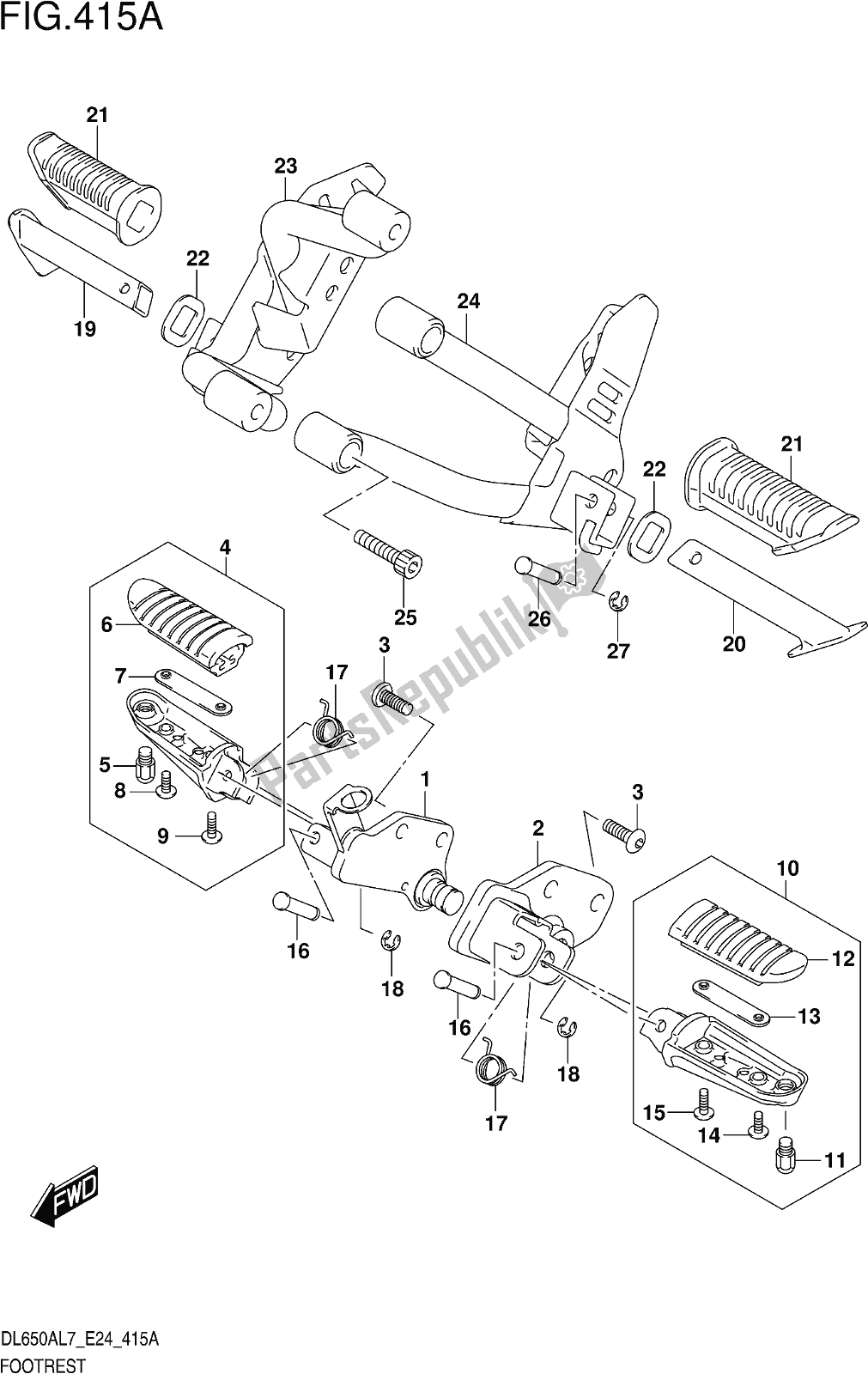 Wszystkie części do Fig. 415a Footrest Suzuki DL 650 Xaue V Strom 2017